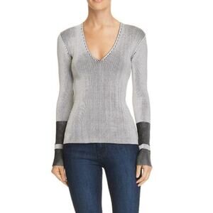 Theory Optic Stripe Sweater Top Eggshell Cream Black Large